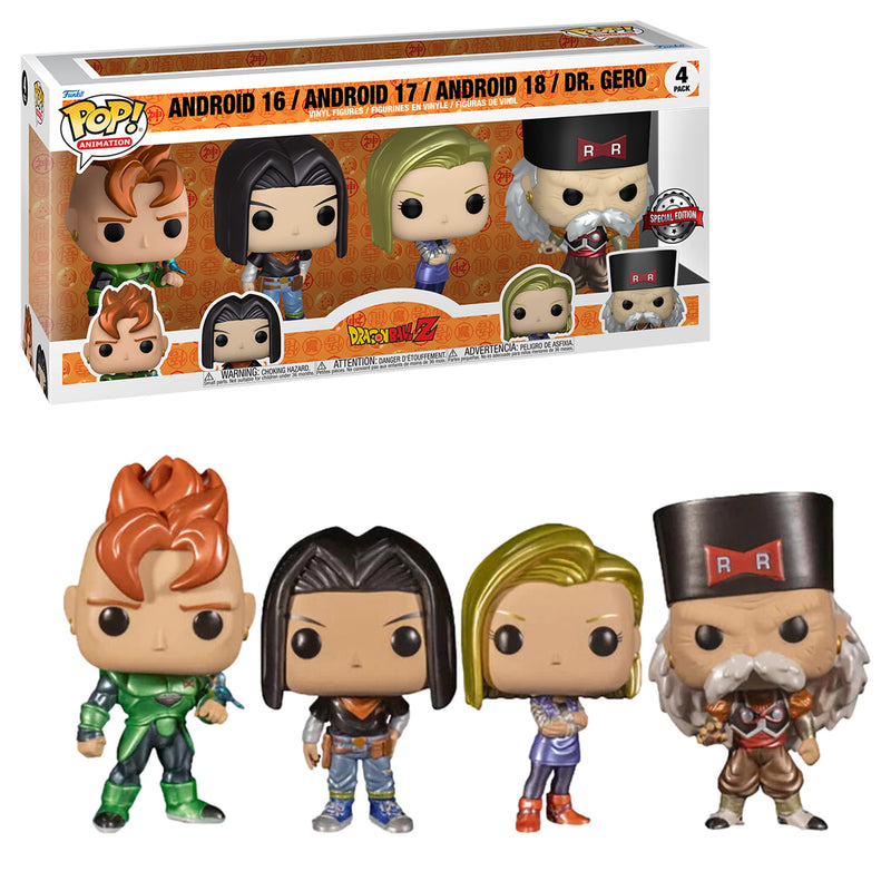 Funko Dragon Ball Z Android 16, Android 17, Android 18 and Dr. Gero Pop Vinyl Figure, 4-Pack, Multi-Colour (FUN61120) Taille unique Multi-coloured