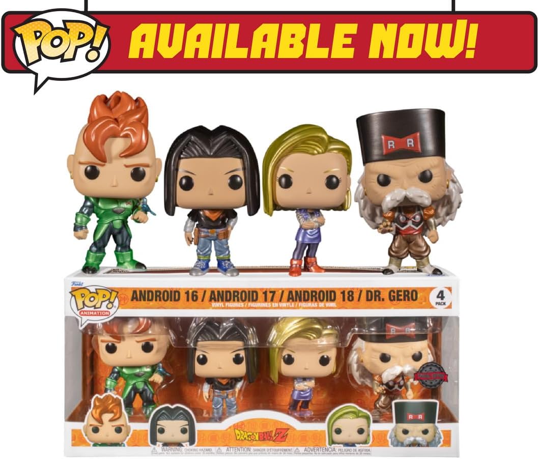 Funko Dragon Ball Z Android 16, Android 17, Android 18 and Dr. Gero Pop Vinyl Figure, 4-Pack, Multi-Colour (FUN61120) Taille unique Multi-coloured