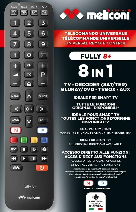 Meliconi Fully 8+ 8IN1 Nero 808014 Universal Telecomando
