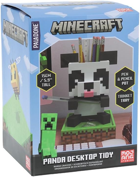 Organizador de escritorio panda Minecraft - Producto oficial, accesorio para escritorio para lápices, bolígrafos y marcadores con bandeja y soporte para teléfono