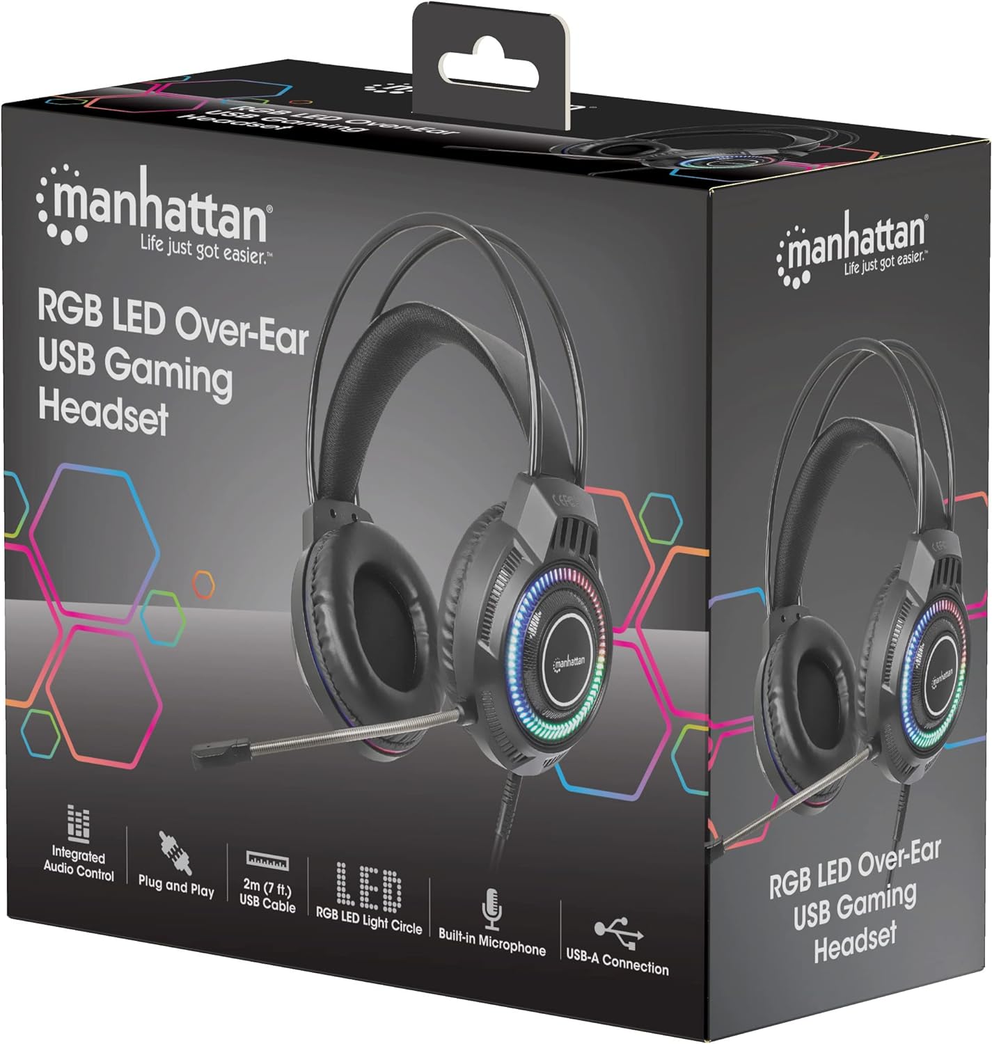 Manhattan RGB LED Over-Ear USB Gaming Headset Wired