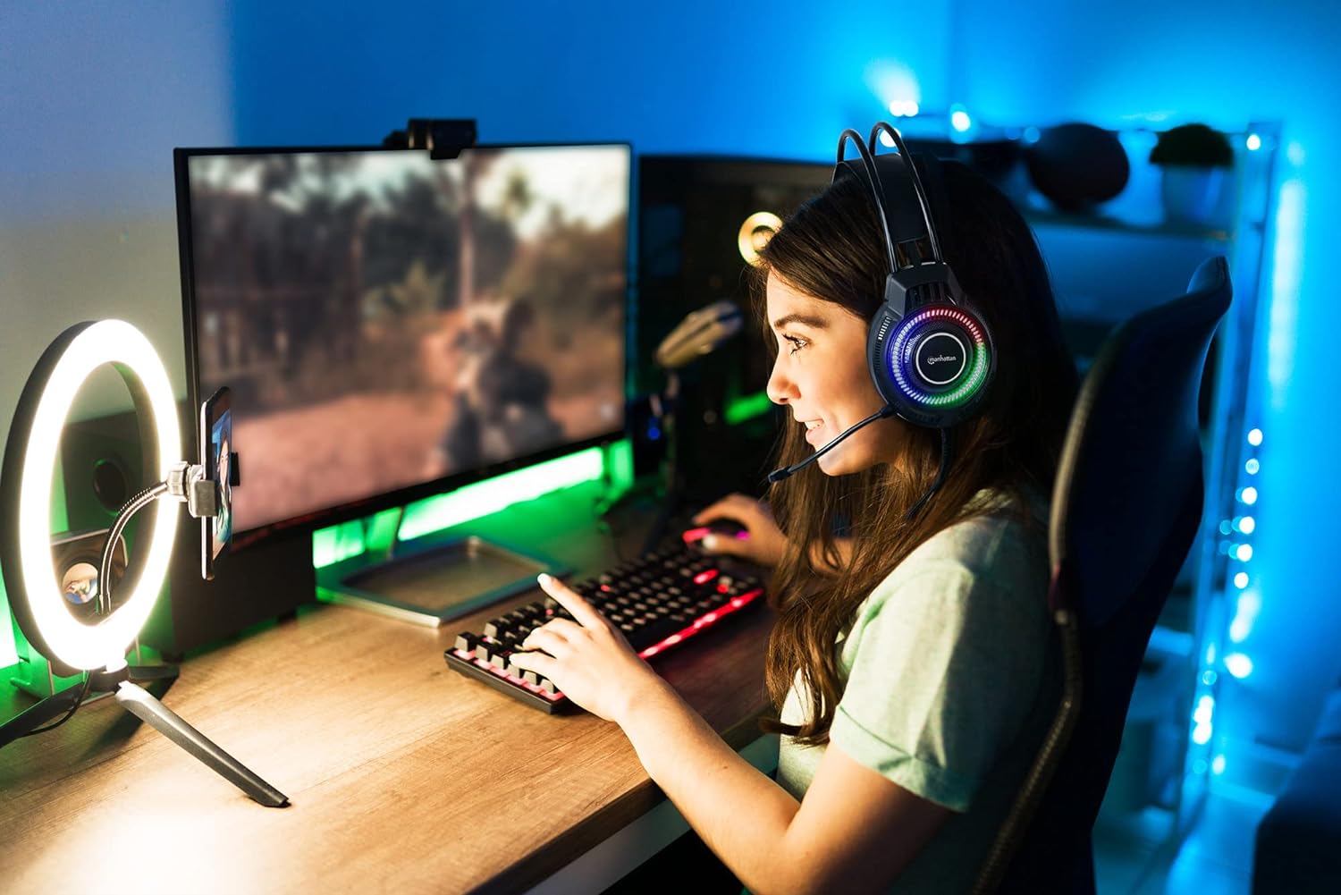 Manhattan RGB LED Over-Ear USB Gaming Headset Wired