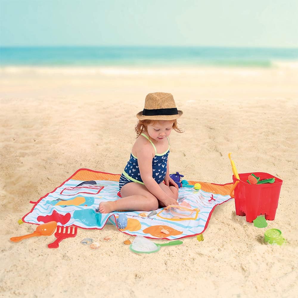 LUDI Beachside Play Mat Beach Treasures | Reversible Treasure Hunt and Target Game | Beach Toys Included | From 18 Months old