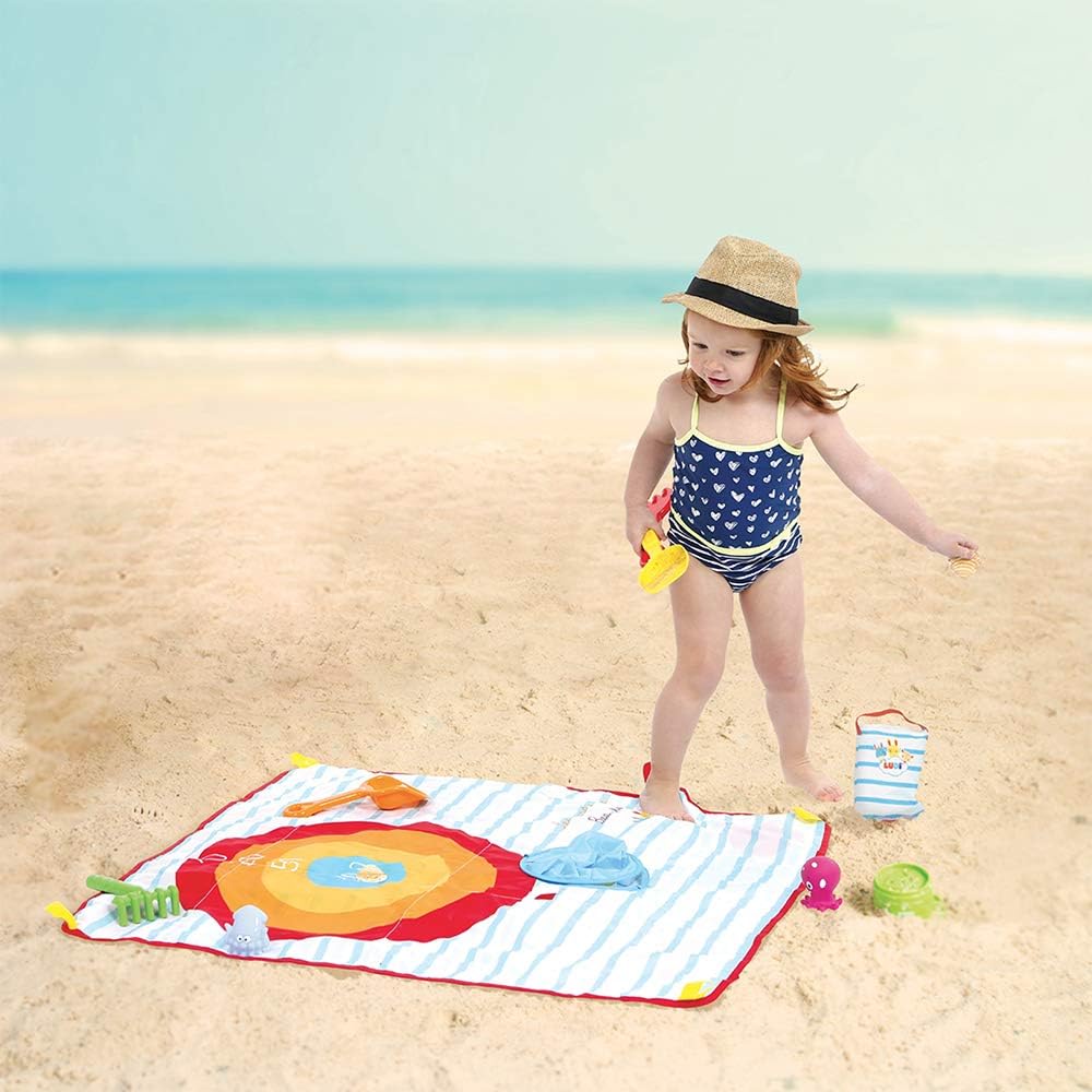 LUDI Beachside Play Mat Beach Treasures | Reversible Treasure Hunt and Target Game | Beach Toys Included | From 18 Months old