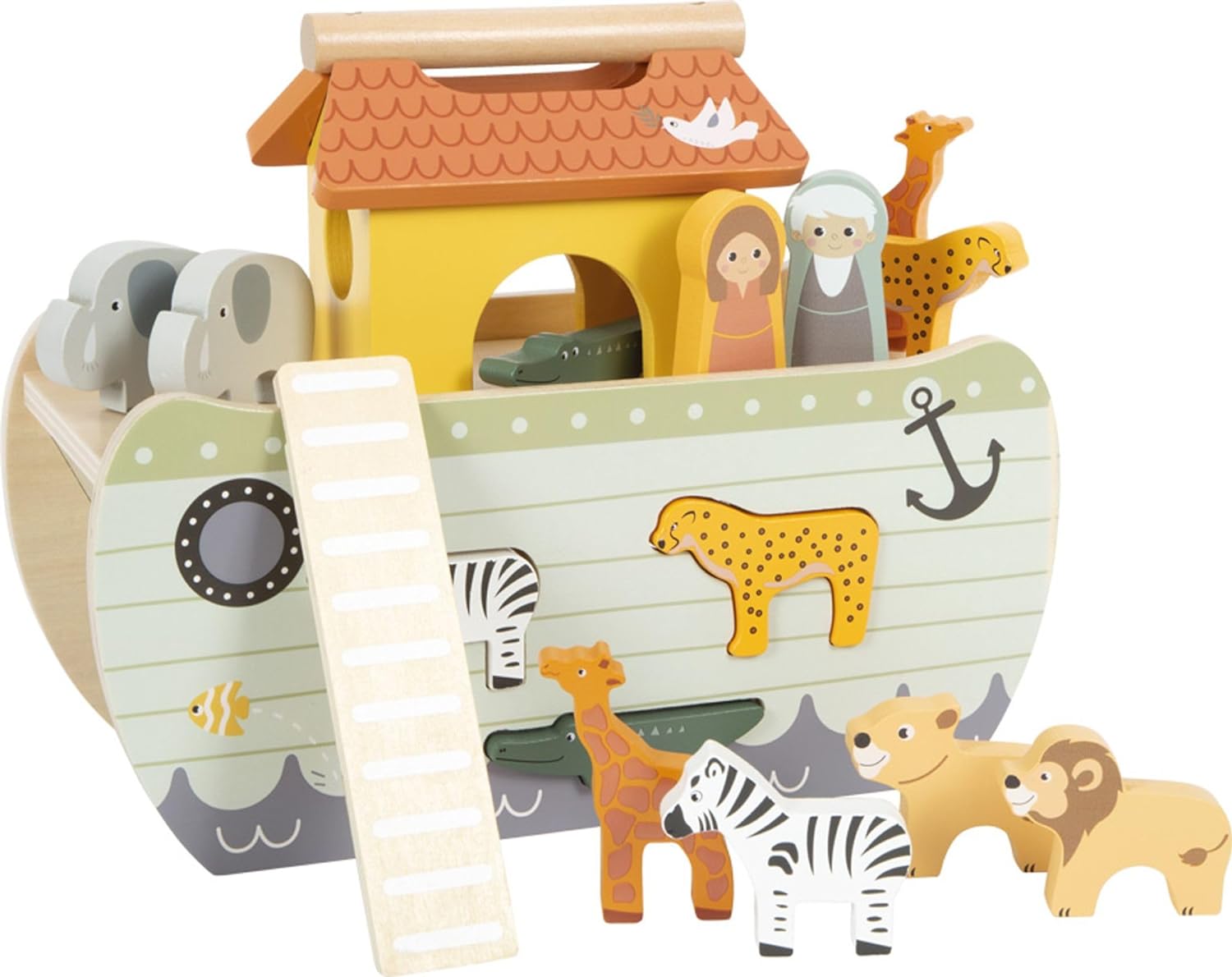 small foot Noah's Ark Stacking Game Safari, Wooden Motor Activity Toy with 15 Animals, for Ages 12+ Months, 12456