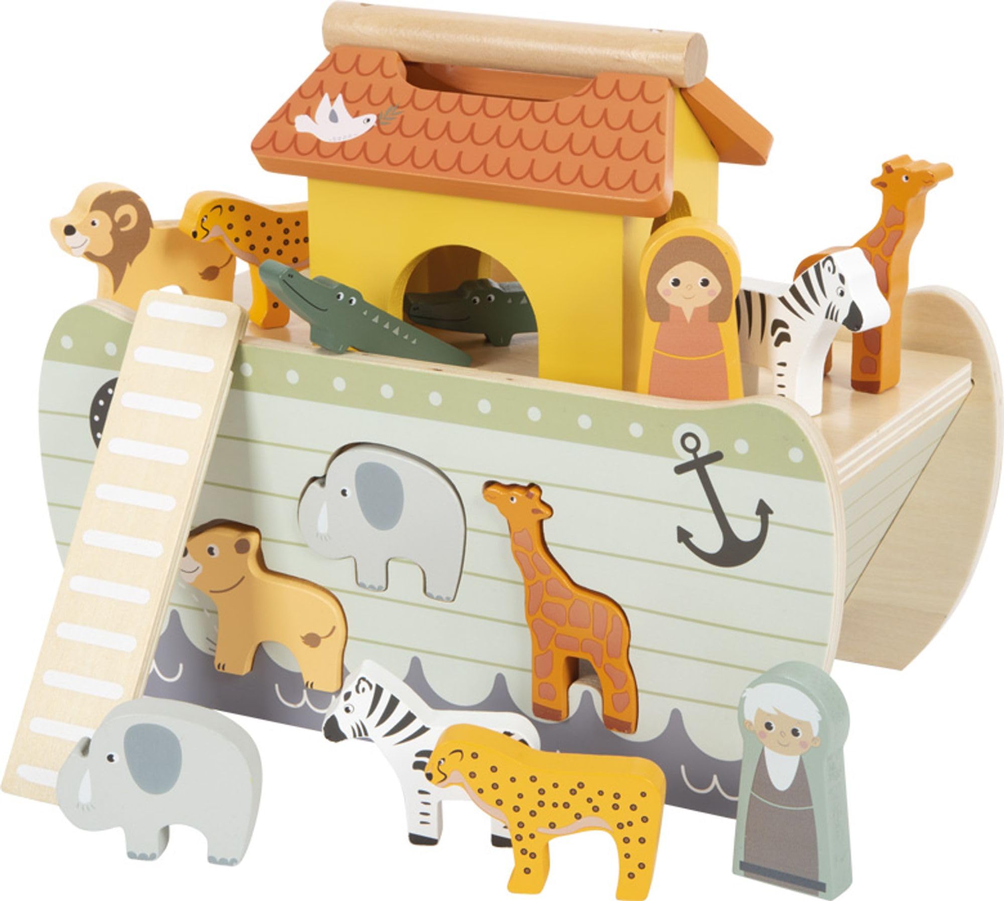 small foot Noah's Ark Stacking Game Safari, Wooden Motor Activity Toy with 15 Animals, for Ages 12+ Months, 12456