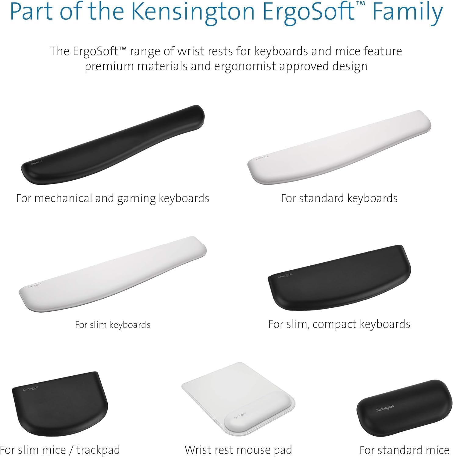Kensington ErgoSoft Wrist Rest Support for Slim, Mouse/Trackpad, Home Office, Grey - Ergonomist Approved - Contour shape, Professional Design for Use with MacBook, iMac, Surface, Desktop