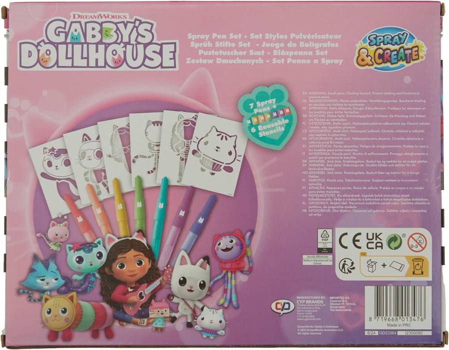 Gabby's Dollhouse - Spray Pen Set - Colouring Pens for Kids - Colouring Set with Colouring Pencils and Colouring Pages - GD23364