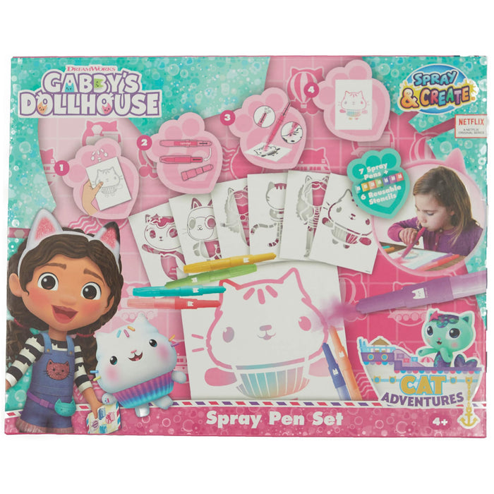Gabby's Dollhouse - Spray Pen Set - Colouring Pens for Kids - Colouring Set with Colouring Pencils and Colouring Pages - GD23364