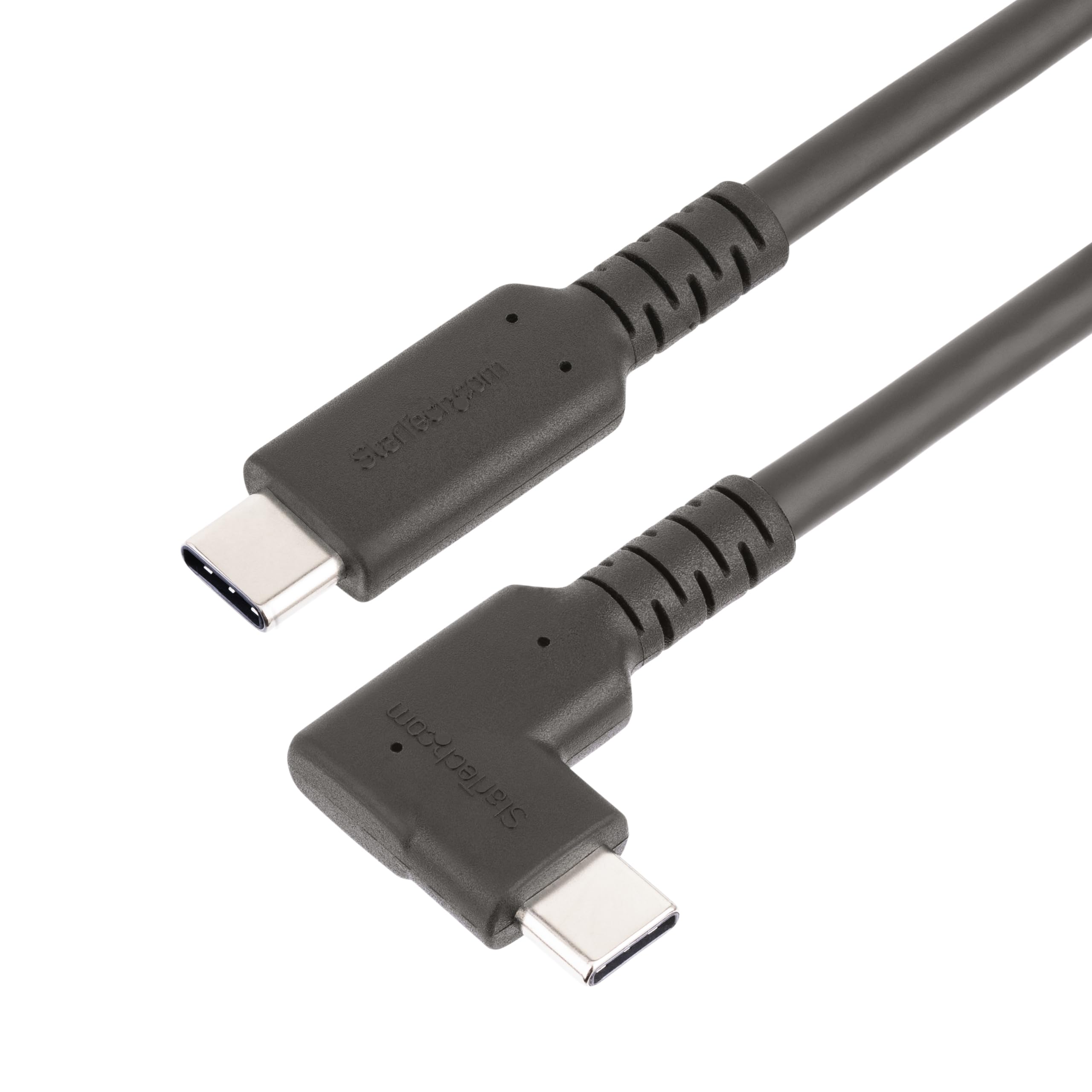 StarTech.com 1.6ft (50cm) Rugged Right Angle USB-C Cable, USB 3.2 Gen 2 (10 Gbps), USB C to C Data transfer Cable, 4K 60Hz DP Alt Mode, 100W PD - 90 Degree USB Type-C Cable (RUSB31CC50CMBR