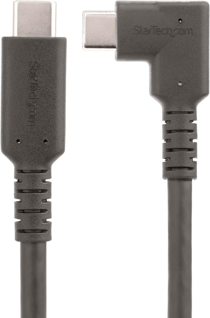 StarTech.com 1.6ft (50cm) Rugged Right Angle USB-C Cable, USB 3.2 Gen 2 (10 Gbps), USB C to C Data transfer Cable, 4K 60Hz DP Alt Mode, 100W PD - 90 Degree USB Type-C Cable (RUSB31CC50CMBR