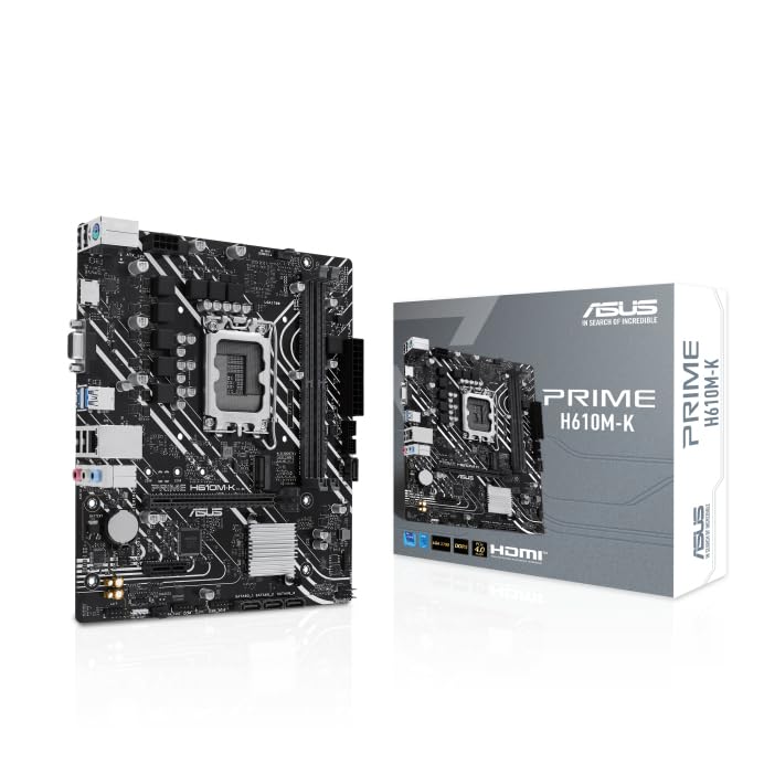 ASUS Prime H610M-K Gaming Mainboard Sockel Intel LGA1700 (microATX, DDR5, PCIe 4.0, M.2, Realtek 1GB Ethernet, HDMI, VGA, SATA 6Gbit/s, COM Header, RGB Header