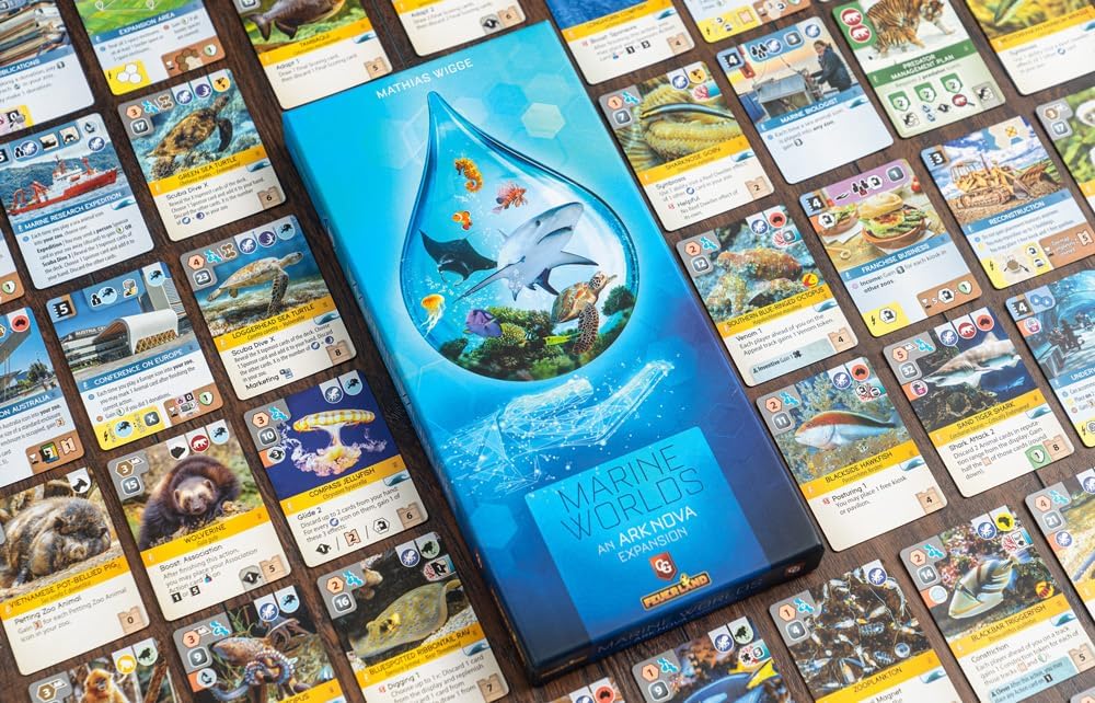 Capstone Games Ark Nova: Marine Worlds - Expansión de juego de mesa de estrategia - Introduce animales marinos en tu zoológico, 1-4 jugadores, a partir de 12 años