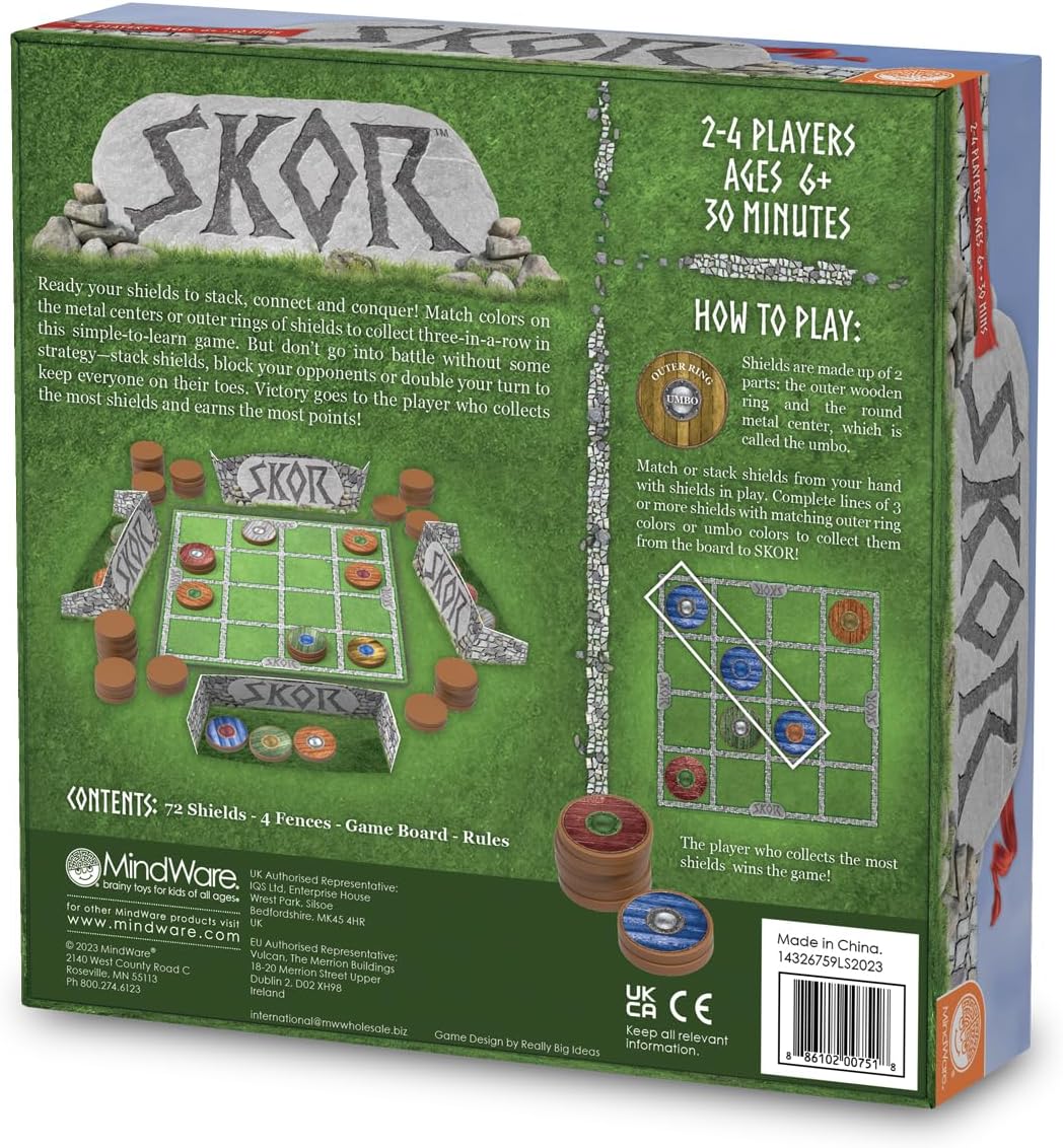 MindWare Skor: A Stacking Strategy Board Game for Kids Ages 6 & Up - Family-Friendly, Color-Matching, Shield-Collecting Classic Games for Families & Classrooms - 2 to 4 Players, 30-Minute Playtime