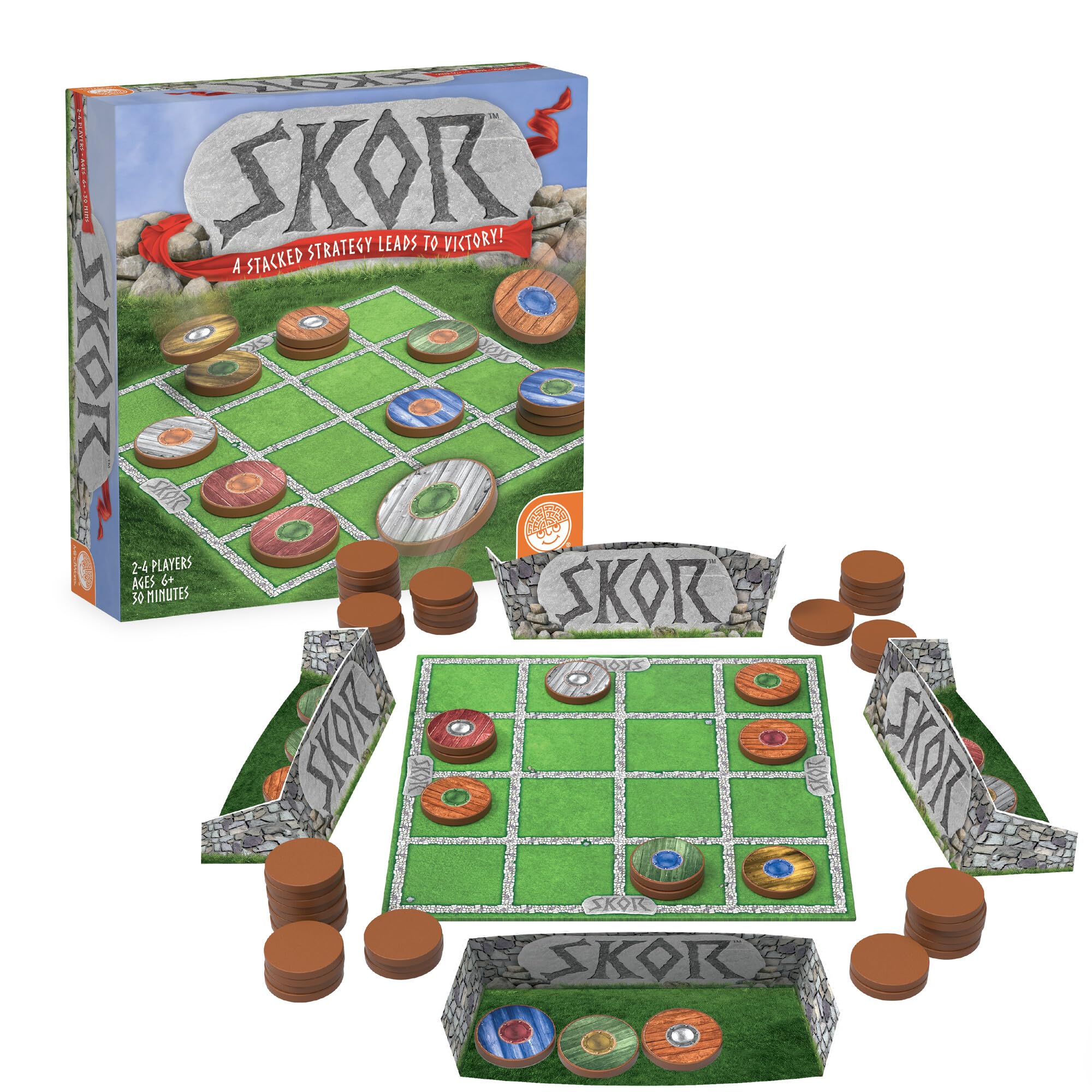 MindWare Skor: A Stacking Strategy Board Game for Kids Ages 6 & Up - Family-Friendly, Color-Matching, Shield-Collecting Classic Games for Families & Classrooms - 2 to 4 Players, 30-Minute Playtime