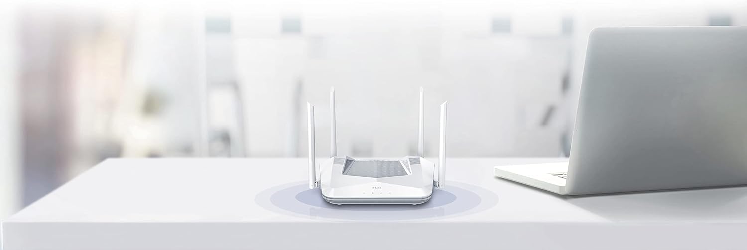 D-Link R32 EAGLE PRO AI AX3200 Smart Router with AI Wi-Fi/Traffic Optimiser, DFS, AI Parental Control, Gigabit Ports, MU-MIMO, 1024 QAM, OFDMA, WPA3, Mesh-ready. Works with Alexa/Google Assistant