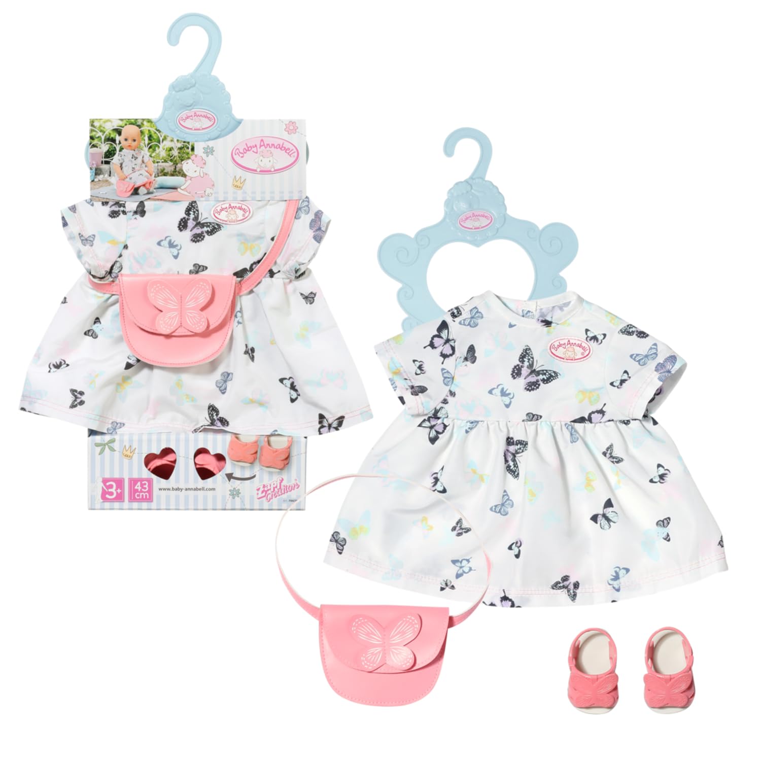 Baby Annabell Deluxe Butterfly Dress - To Fit 43cm Baby Annabell Dolls - Deluxe Set Includes beautiful Dress, Bag, Sandals and clothes hanger - Suitable for children aged 3+ years - 706701