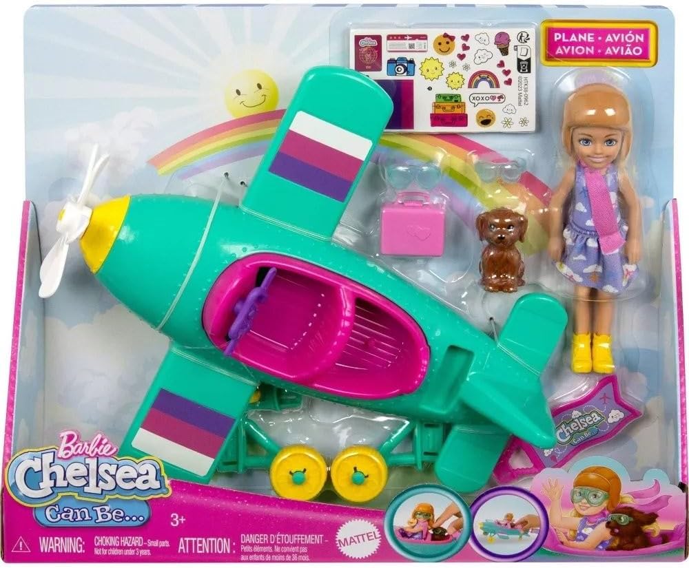 Barbie Chelsea Can Be… Doll & Plane Playset, 2-Seater Aircraft with Spinning Daisy Propellor & 7 Accessories, Including Puppy & Stickers, HTK38