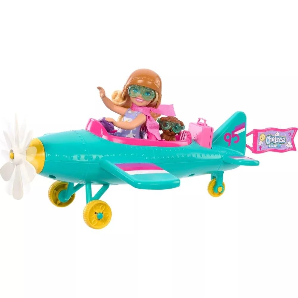 Barbie Chelsea Can Be… Doll & Plane Playset, 2-Seater Aircraft with Spinning Daisy Propellor & 7 Accessories, Including Puppy & Stickers, HTK38
