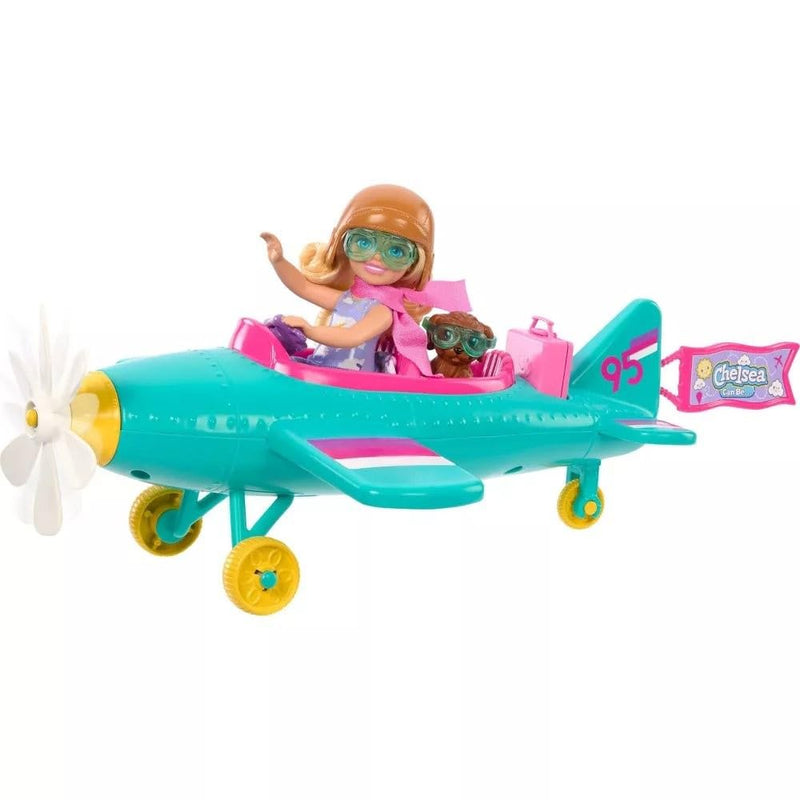 Barbie Chelsea Can Be… Doll & Plane Playset, 2-Seater Aircraft with Spinning Daisy Propellor & 7 Accessories, Including Puppy & Stickers, HTK38