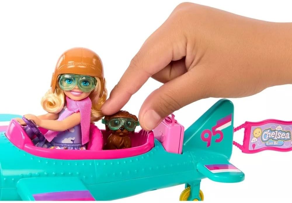 Barbie Chelsea Can Be… Doll & Plane Playset, 2-Seater Aircraft with Spinning Daisy Propellor & 7 Accessories, Including Puppy & Stickers, HTK38