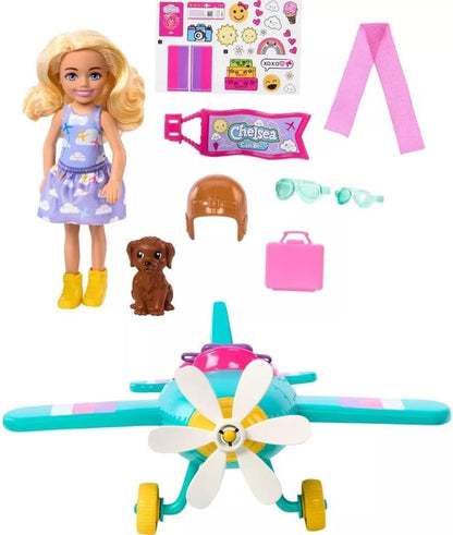 Barbie Chelsea Can Be… Doll & Plane Playset, 2-Seater Aircraft with Spinning Daisy Propellor & 7 Accessories, Including Puppy & Stickers, HTK38