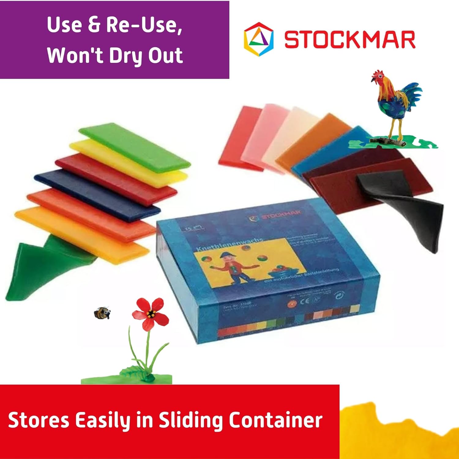 Stockmar Natural Modeling Beeswax - Set of 15 Colors in Box