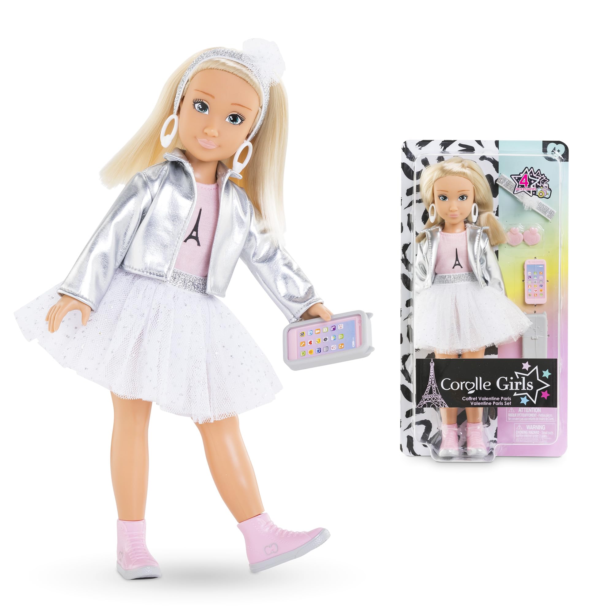 Corolle Girls Valentine Paris Fashion Dressing Doll in Paris Fashion Week Look and 4 Pieces Vanilla Fragrance 28 cm from 4 Years