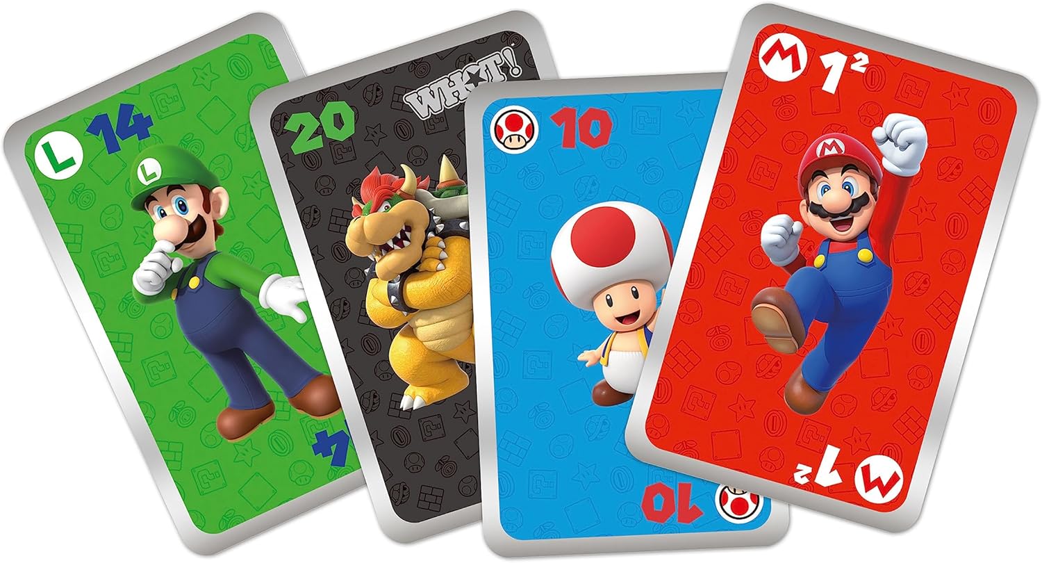 Waddingtons Number 1 Super Mario Mega WHOT! deluxe edition, the original matching game now with a custom game board, match Luigi and Yoshi, gift for ages 5 plus