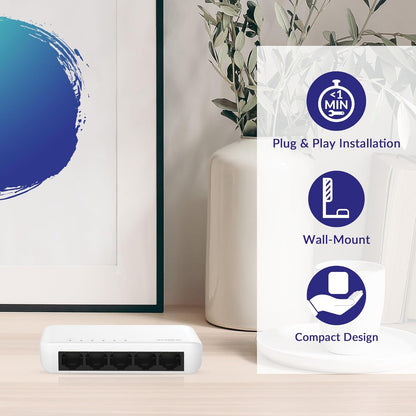 STRONG SW8000M in Metal | 8-Port Gigabit Desktop Switch | Table and Wall Mount | Ideal for Fast LAN Connections | Optimises Data Traffic | Fanless | Network Expansion | Black