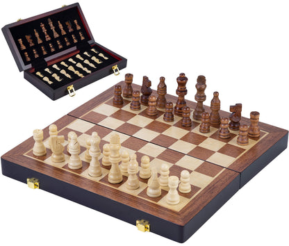 Engelhart - 150203 - Luxury Chess Set in Solid Wood - folding table with nice carved pieces - Ash wood (30 cm