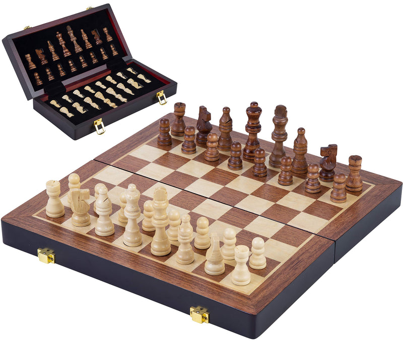 Engelhart - 150203 - Luxury Chess Set in Solid Wood - folding table with nice carved pieces - Ash wood (30 cm