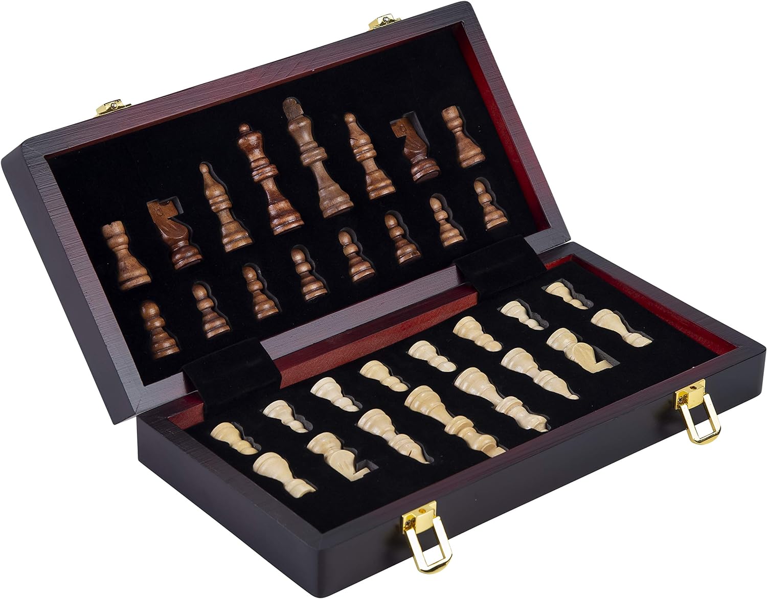 Engelhart - 150203 - Luxury Chess Set in Solid Wood - folding table with nice carved pieces - Ash wood (30 cm
