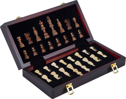 Engelhart - 150203 - Luxury Chess Set in Solid Wood - folding table with nice carved pieces - Ash wood (30 cm