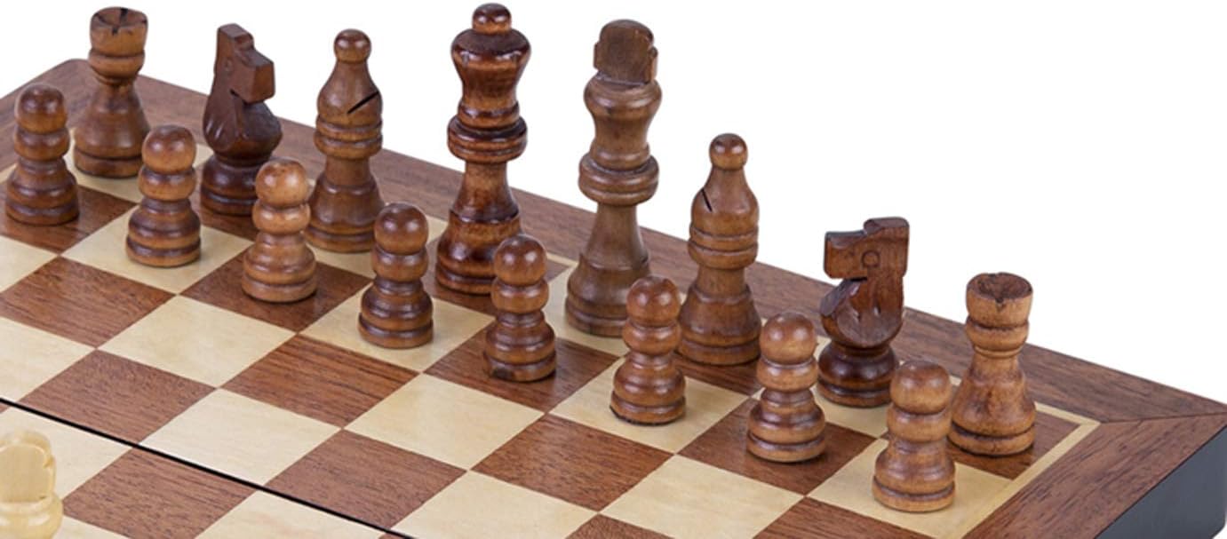 Engelhart - 150203 - Luxury Chess Set in Solid Wood - folding table with nice carved pieces - Ash wood (30 cm