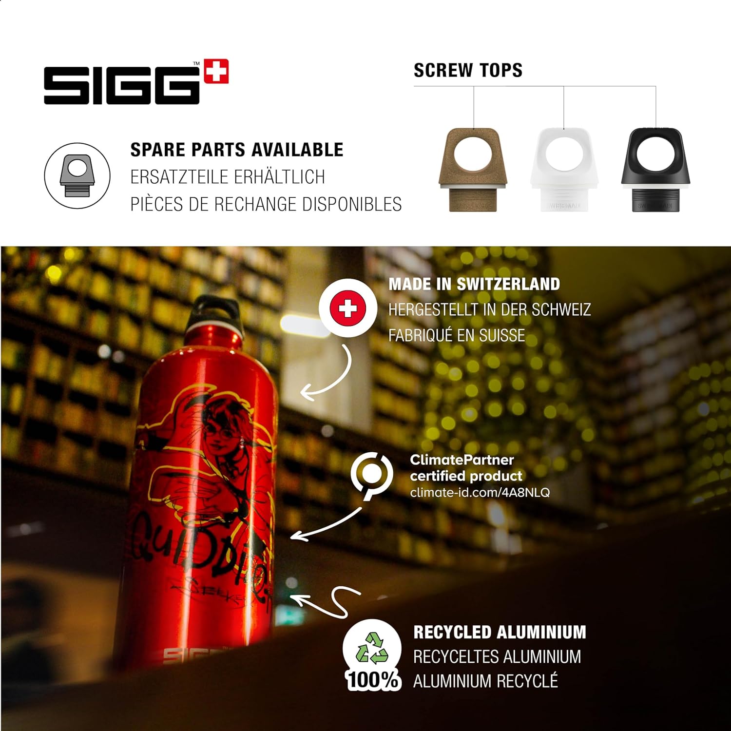 Sigg - Aluminum Water Bottle - Traveller Harry Potter - Climate Neutral Certified - Suitable For Carbonated Beverages - Leakproof & Lightweight - BPA Free - 1L