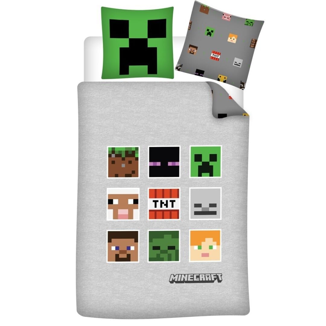 Minecraft TNT Reversible Bedding Set, Duvet Cover 140 x 200 cm + Pillowcase 63 x 63 cm