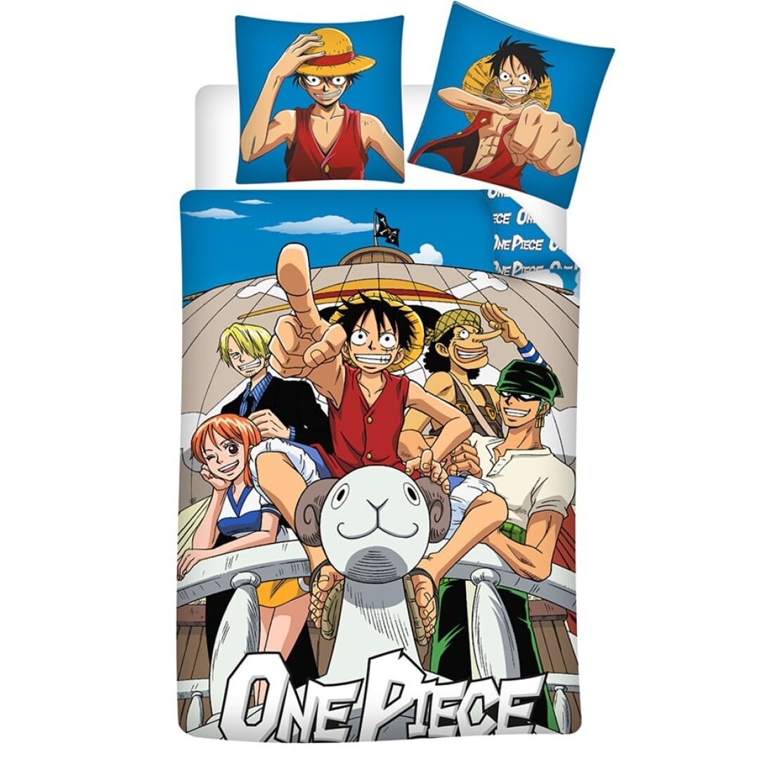 Parure de lit réversible OP - Luffy et tous les personnages - 140 cm x 200 cm