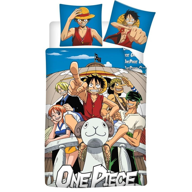 Parure de lit réversible OP - Luffy et tous les personnages - 140 cm x 200 cm