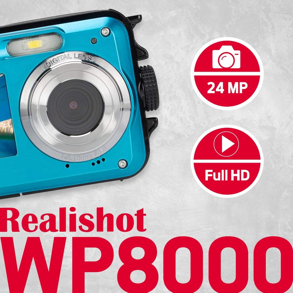 AGFA PHOTO Realishot WP8000 Waterproof Digital Camera (24 MP, Full HD Video, Dual LCD Screen, 16x Digital Zoom, Digital Stabilizer, Lithium Battery) Blue