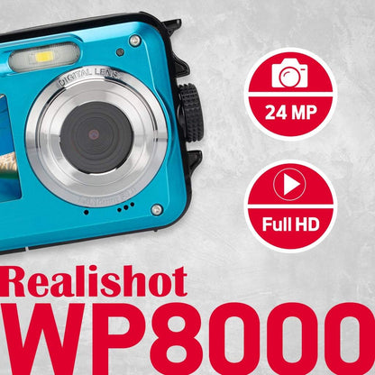 AGFA PHOTO Realishot WP8000 Waterproof Digital Camera (24 MP, Full HD Video, Dual LCD Screen, 16x Digital Zoom, Digital Stabilizer, Lithium Battery) Blue