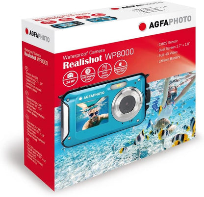 AGFA PHOTO Realishot WP8000 Waterproof Digital Camera (24 MP, Full HD Video, Dual LCD Screen, 16x Digital Zoom, Digital Stabilizer, Lithium Battery) Blue