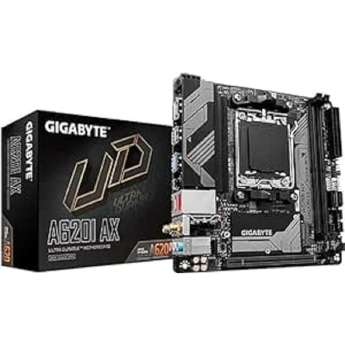 GIGABYTE A620I AX Placa base - Soporta CPUs AMD Ryzen 8000, VRM digital de 5+2+1 fases, hasta 6400MHz DDR5 (OC), 1xPCIe 4.0 M.2, Wi-Fi 6E, LAN 2.5GbE, USB 3.2 Gen 2