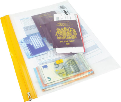 Rapesco 1503 Zippi Bag with Metal Zip, A4+ / Foolscap, Clear Transparent with Assorted Bright Coloured Zip Strips, Pack of 5