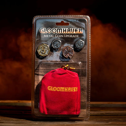 Cephalofair Games: Gloomhaven: Metal Coin Upgrade - 60 Coins & Drawstring Bag, Board Game Accessory, Metal Currency, Detailed Art