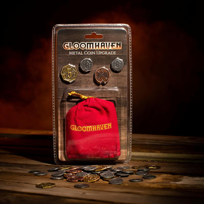 Cephalofair Games: Gloomhaven: Metal Coin Upgrade - 60 Coins & Drawstring Bag, Board Game Accessory, Metal Currency, Detailed Art