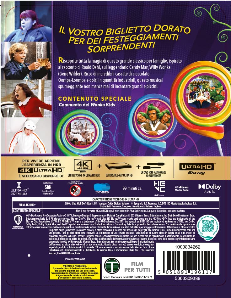 WILLY WONKA E LA FABBRICA DI CIOCCOLATO STEELBOOK (4K Ultra HD