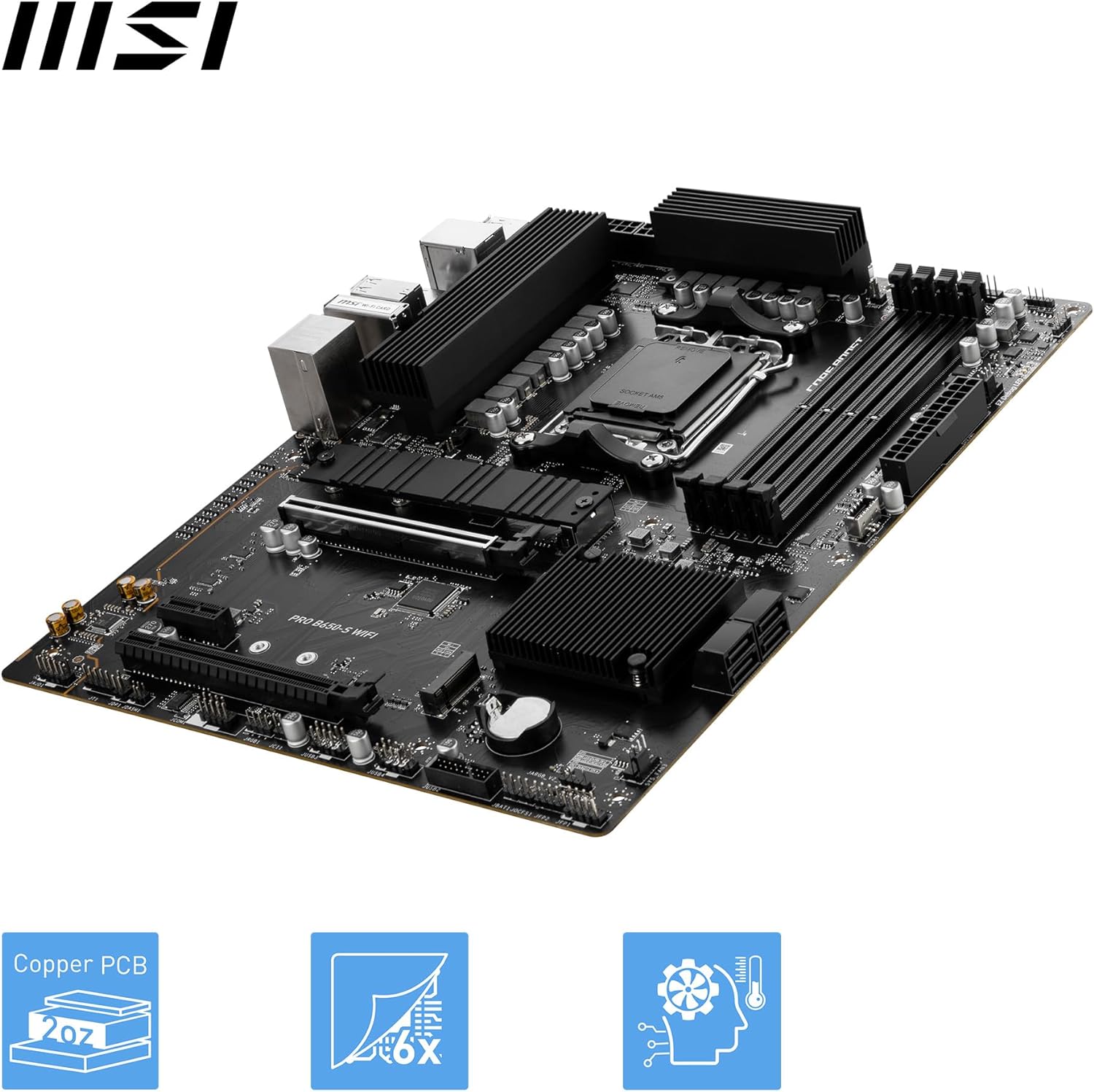 MSI PRO B650-S WIFI Motherboard, ATX - Supports AMD Ryzen 7000 Series Processors, AM5 - DDR5 Memory Boost 6000+MHz/OC, 2 x PCIe 4.0 x16, 2 x M.2 Gen4, Wi-Fi 6E