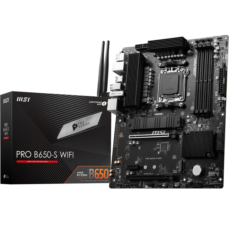 MSI PRO B650-S WIFI Motherboard, ATX - Supports AMD Ryzen 7000 Series Processors, AM5 - DDR5 Memory Boost 6000+MHz/OC, 2 x PCIe 4.0 x16, 2 x M.2 Gen4, Wi-Fi 6E