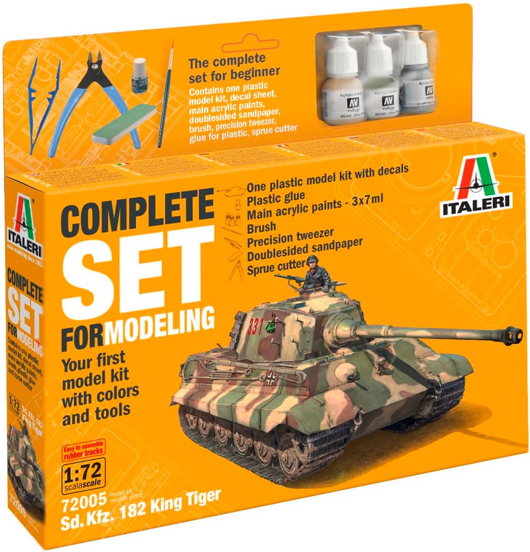 Italeri 72005 King Tiger King Tiger Complete set, modelbouw, bouwpakket, staande modelbouw, knutselen, hobby, lijmen, plastic bouwset, incl. accessoires